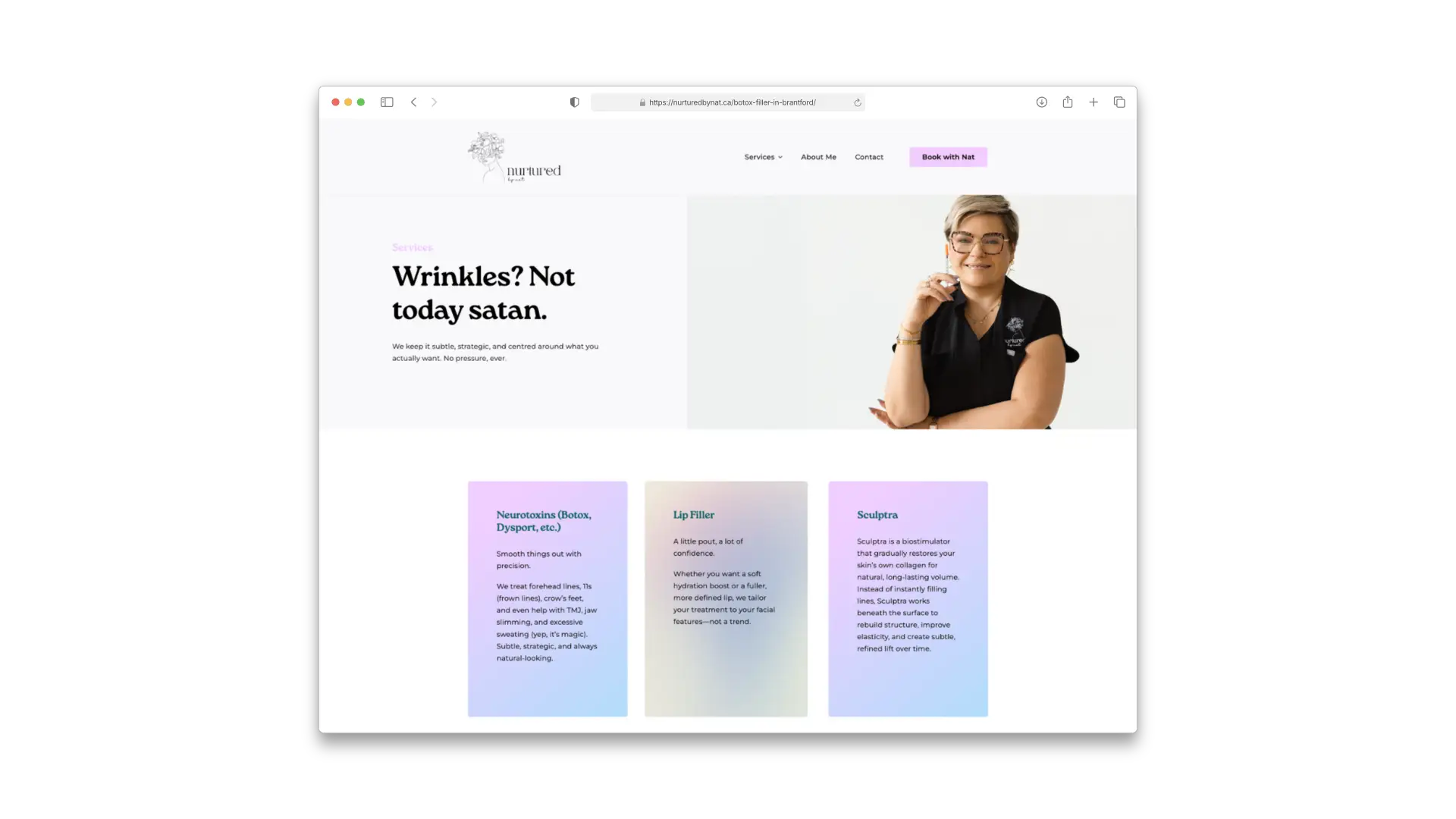 Nurtured by Nat botox service page mockup